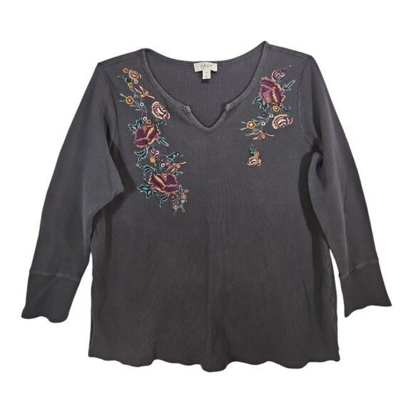 Style & Co Gray Embroidered Thermal Notch Neck Long Sleeve Top Size 2X - Picture 1 of 6